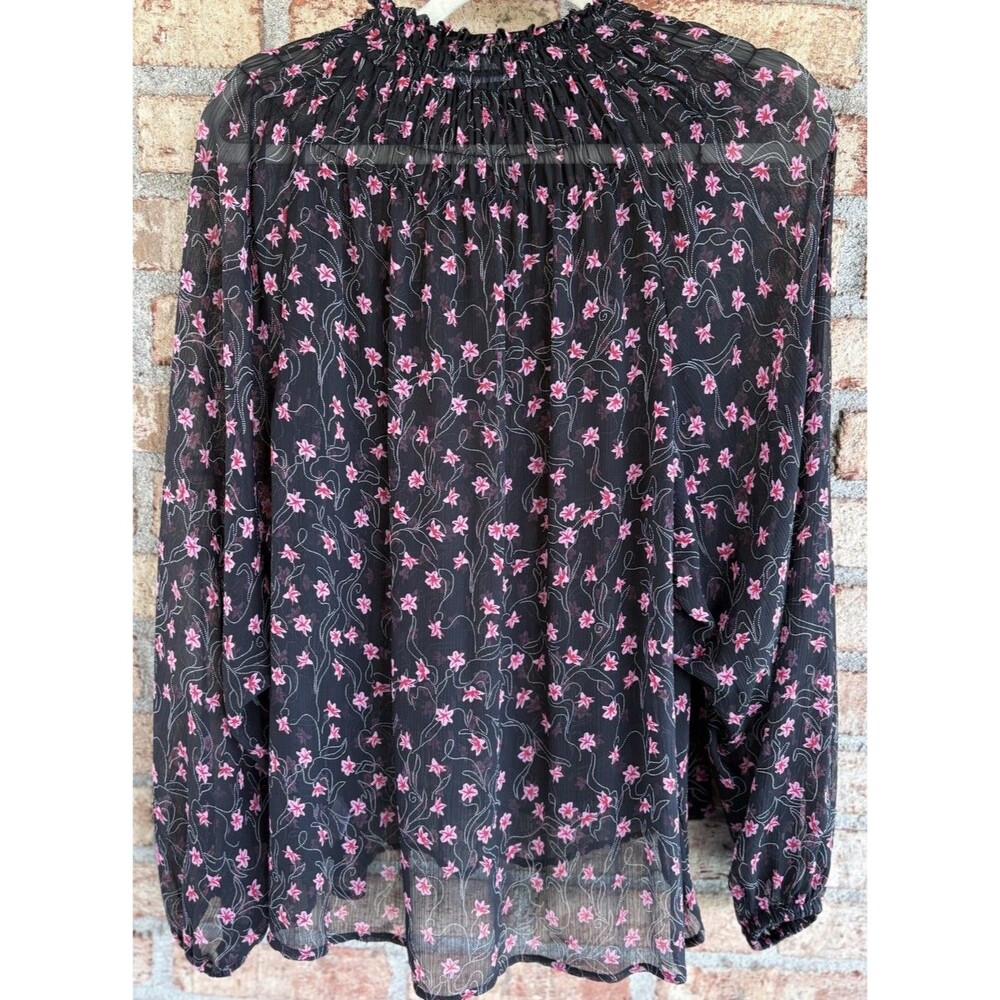 Elizabeth And James Smocked Neck Sheer Blouse Size Large